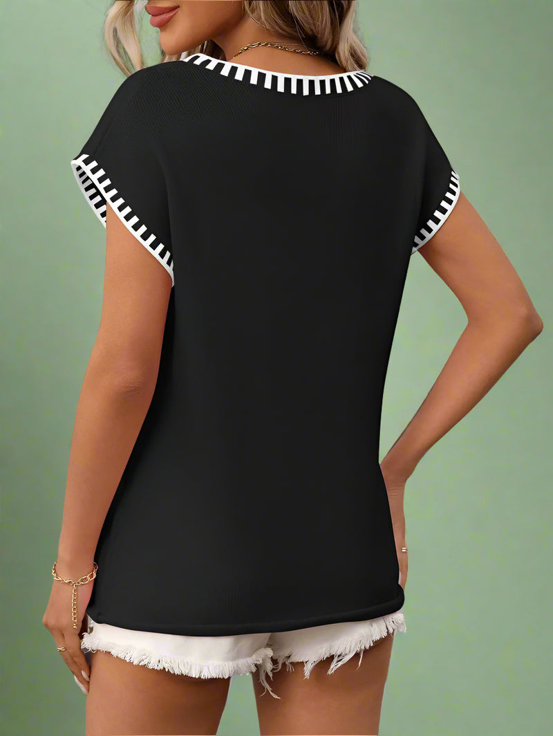V-Neck Sleeveless Knit Pullover - Black