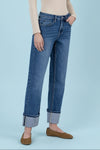 High Rise Cuffed Ankle Straight Jeans LV18
