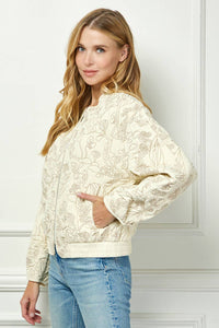 Floral Quilted Zip Jacket - Cream