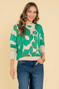 Floral Print Pullover - Kelly Green