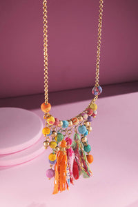 Handmade Beaded Fabric Arch Pendant Necklace