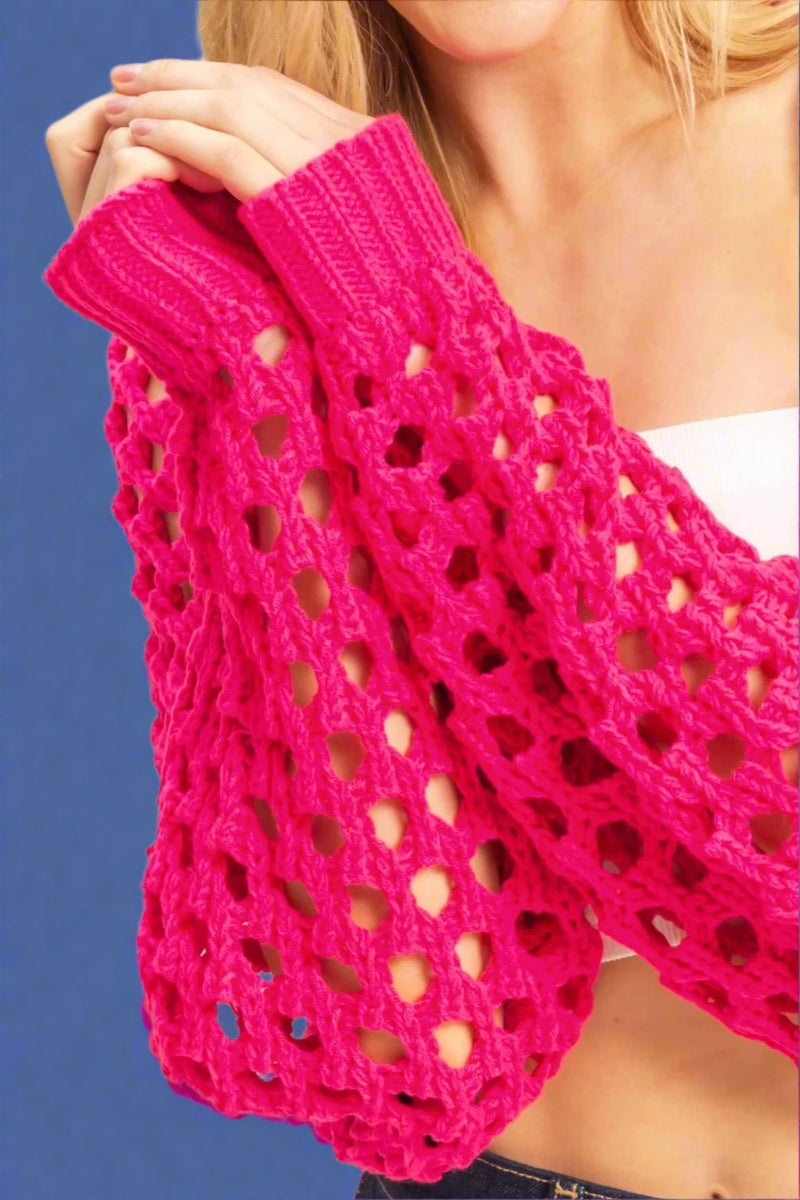 Open Stitch Bolero Cardigan - Fuchsia