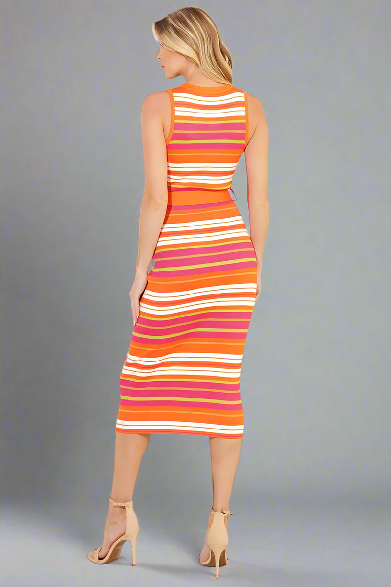 Ribbed Knit Sweater Dress - Orange