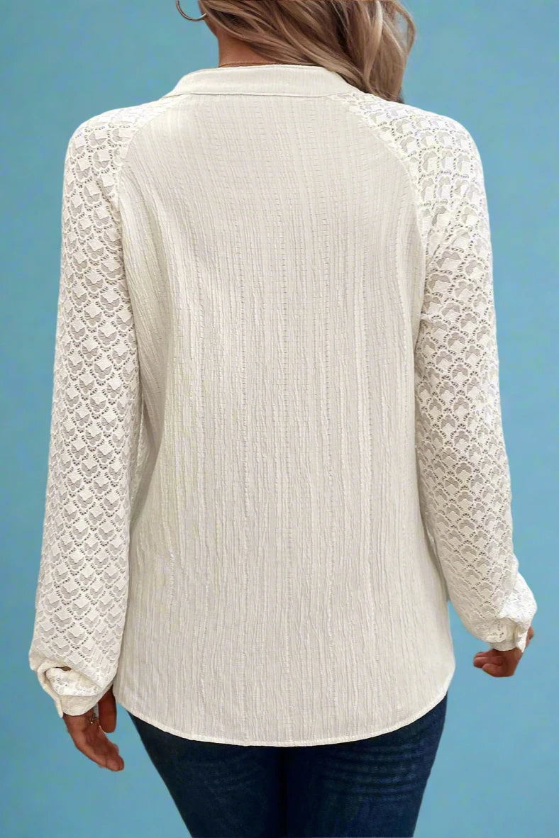 Lace Sleeve V-Neck Blouse