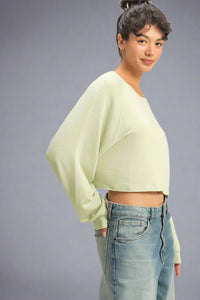 Long Sleeve Round Neck Top - Sage