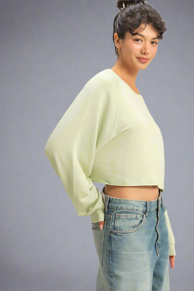 Long Sleeve Round Neck Top - Sage