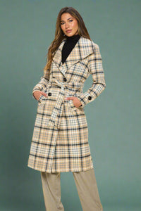 Vanilla Voyager Plaid Belted Coat