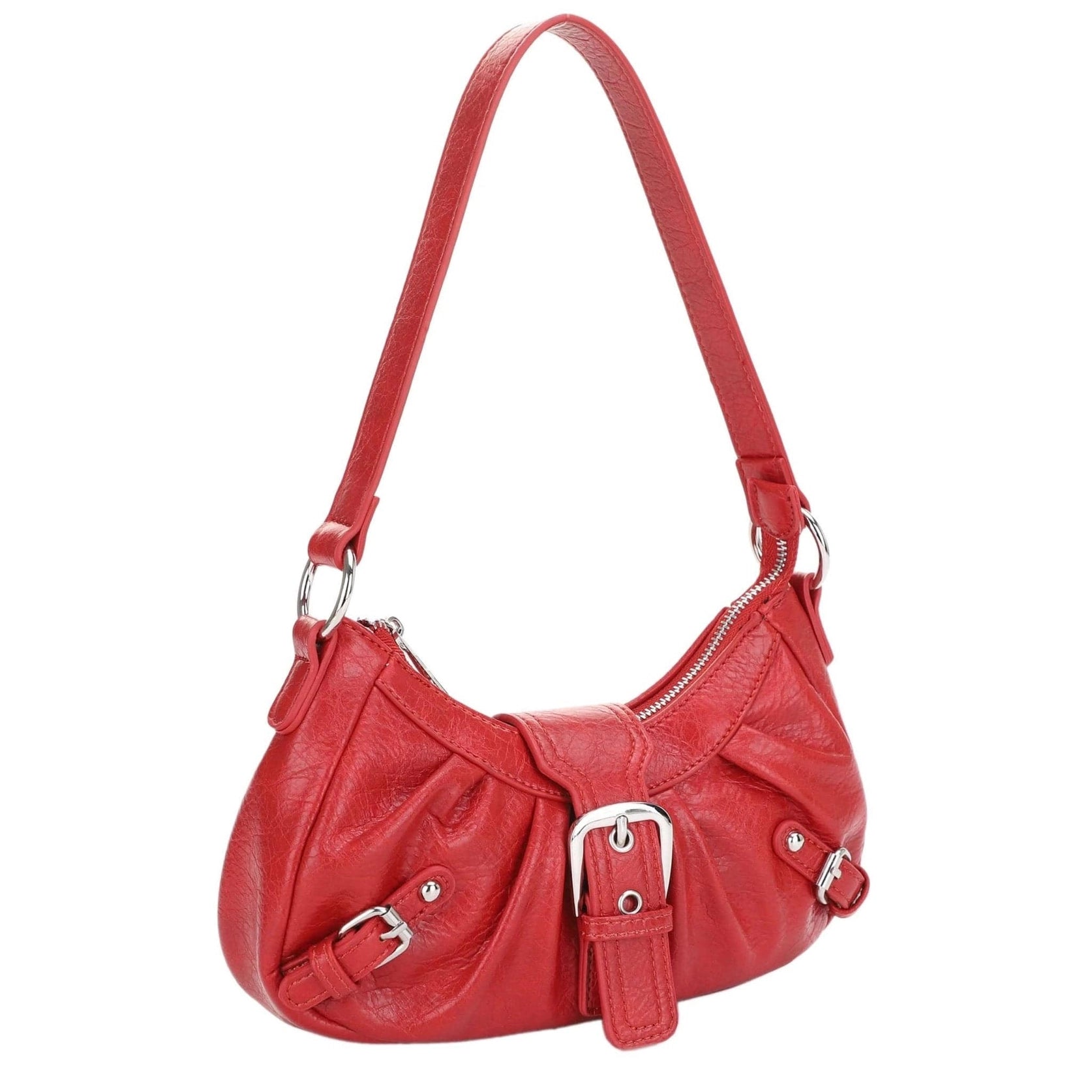 Grunge Buckle Baguette Shoulder Bag - Ruby
