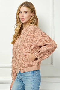 Floral Quilted Zip Jacket - Rose
