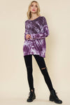 Jersey Long Sleeve Tie Dye Tunic Top - Purple