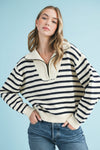 Half-Zip Pointelle Stripe Sweater
