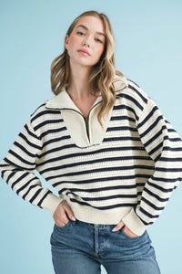 Half-Zip Pointelle Stripe Sweater