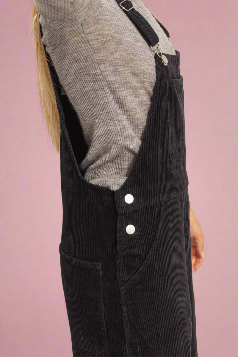 Mineral Washed Corduroy Overall- Black