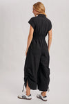 Button Down Utility Shirting Jumpsuit - Black