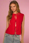 Open Front Knitted Vest - Red