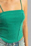 Faded Rib Knit Cami Top - Green