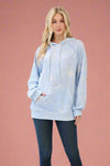 Textured Floral Hooded Pullover - Light Blue