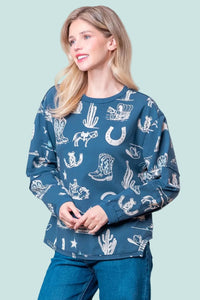 Western Printed Top - Navy