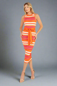 Ribbed Knit Sweater Dress - Orange