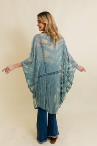 Embroidered Leaf Botanical Kimono Sage