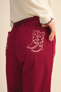 Cowgirl Embroidery High Rise Flared Pants