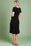 Solid Drawstring Waist Dress - Black