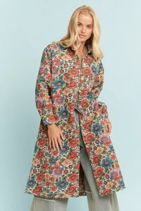 Boho Floral Jacquard Long Shirt Jacket