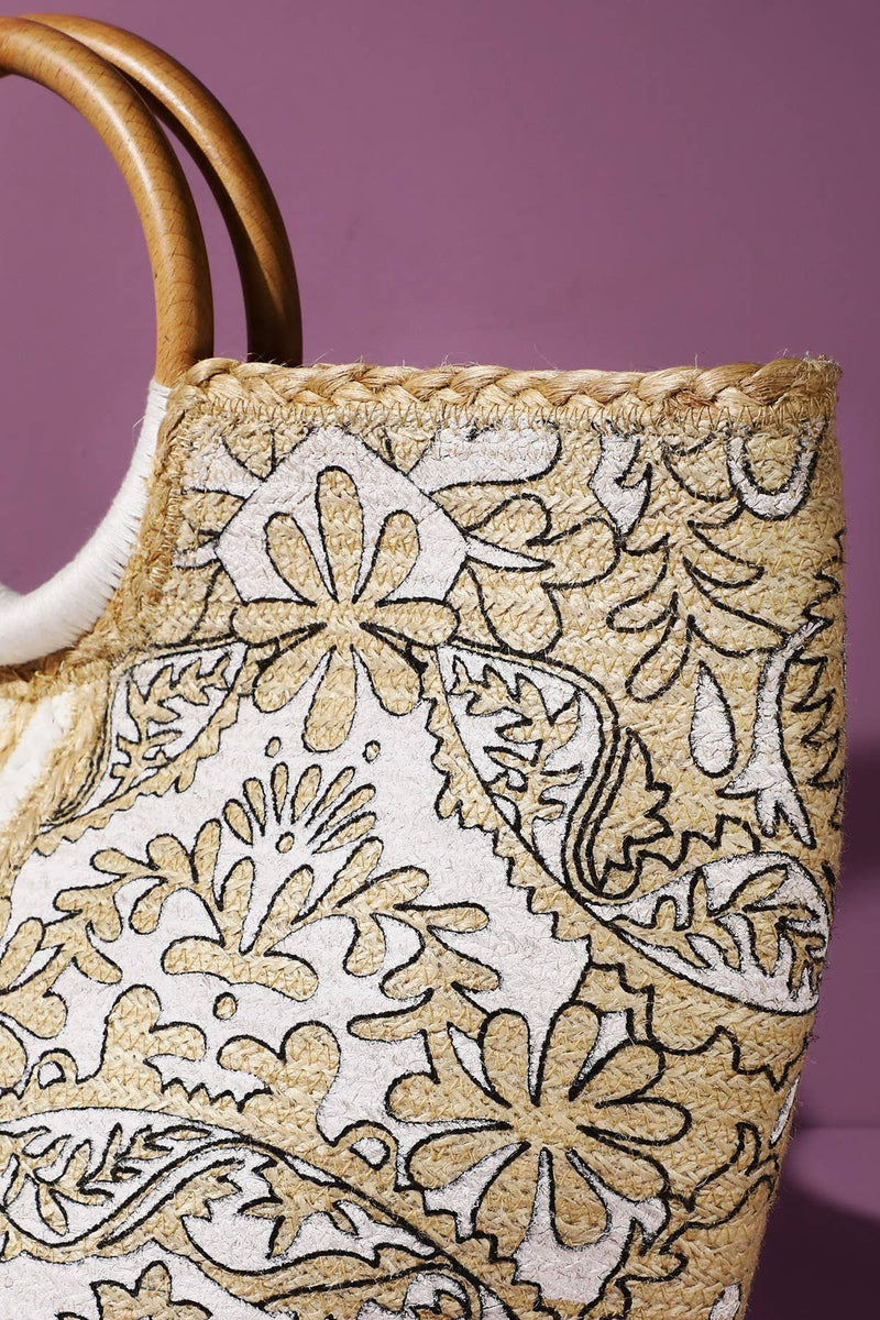 Myth Jute Wood Handle Tote Bag