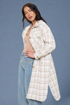 Almond Aura Plaid Shirt Coat - Brown