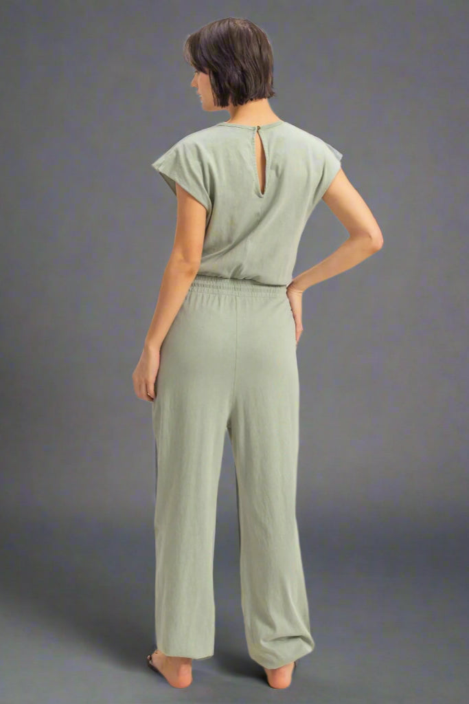 Short Sleeve Casual Jumpsuit - Sage