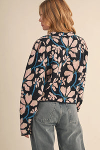 Floral Mock Neck Sweater - Black