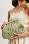 Anastasia Straw Clutch With Chain Strap - Sage