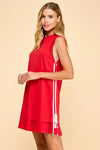 Mixed Media Side Striped Dress - Red