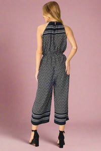 Border Mini Dot Print Cropped Jumpsuit - Black