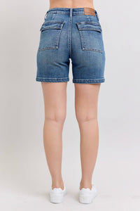 High Waisted Utility Pockets Mid Length Shorts