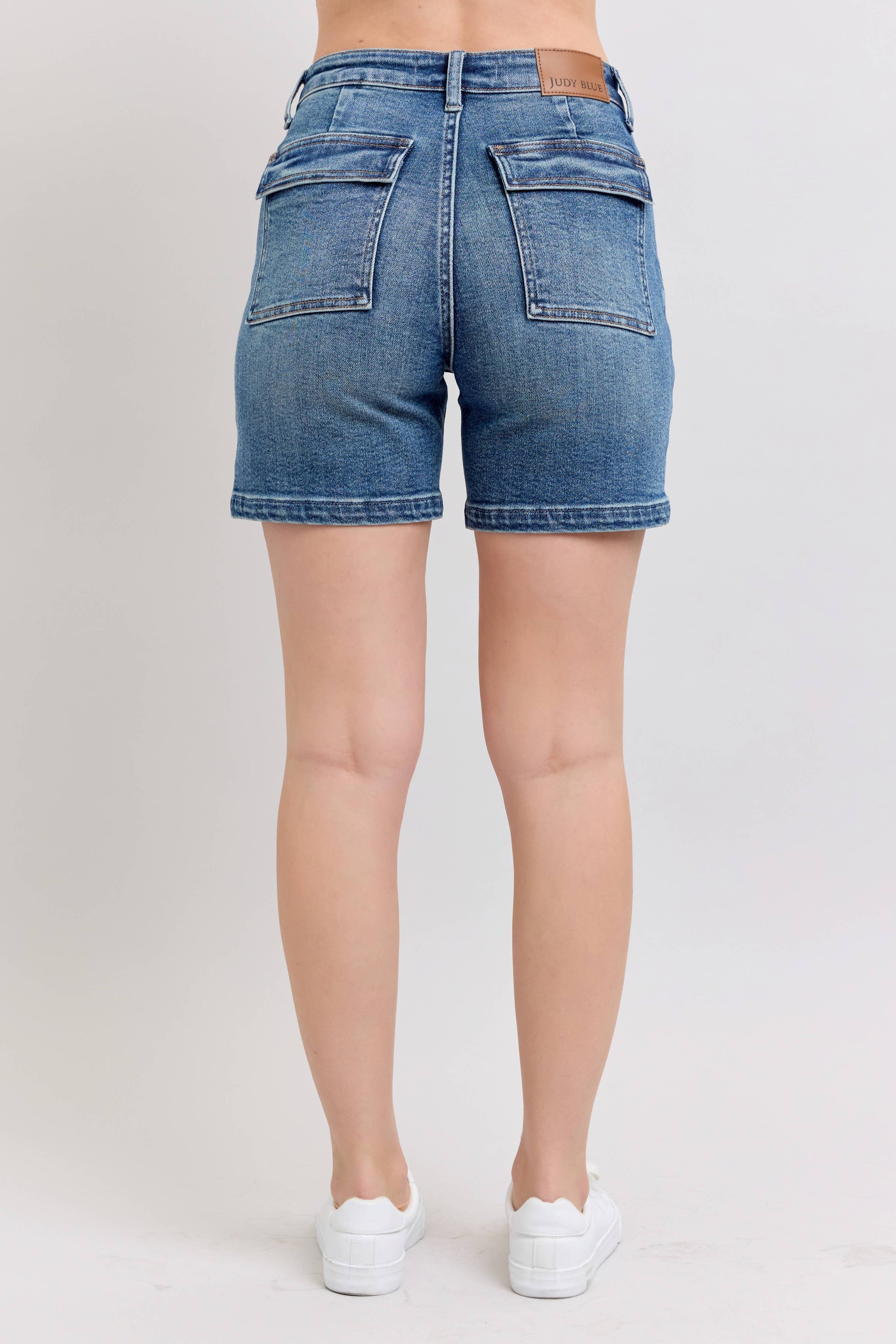 High Waisted Utility Pockets Mid Length Shorts