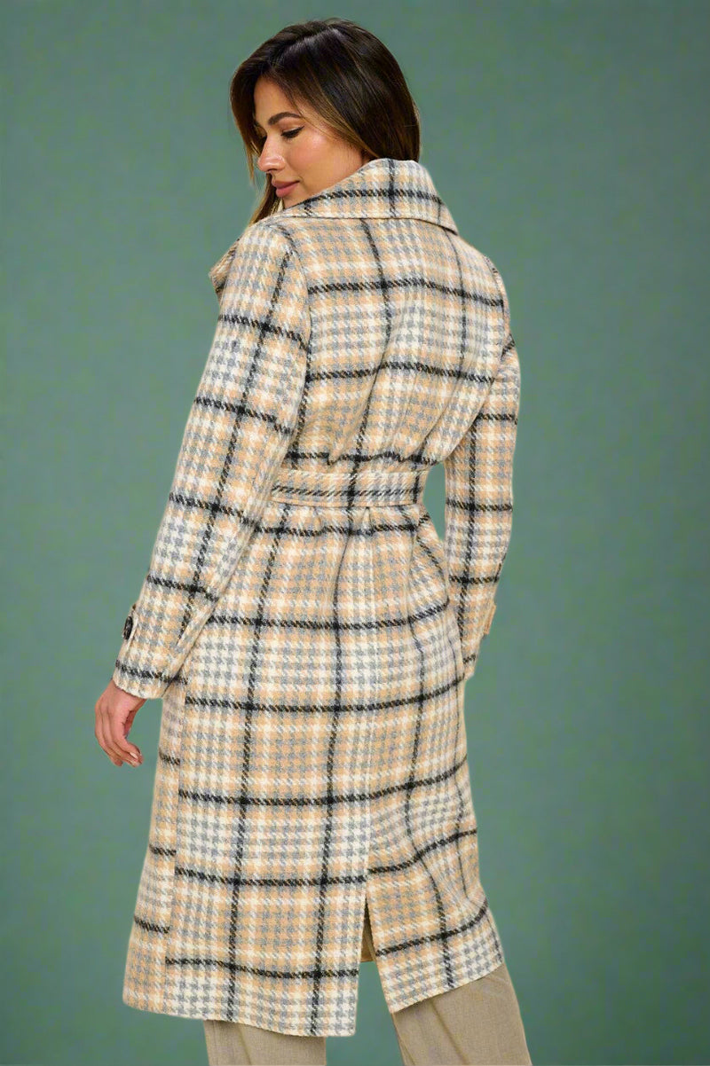 Vanilla Voyager Plaid Belted Coat