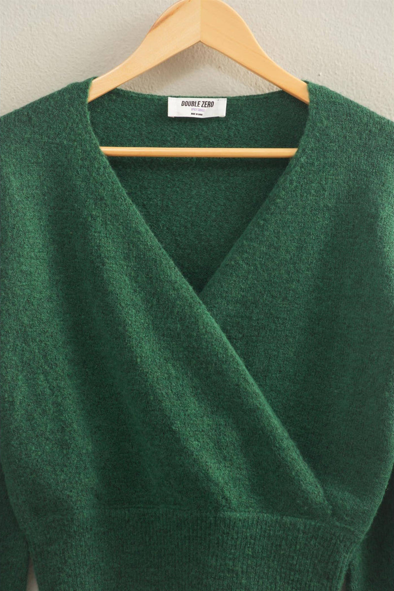 Surplice V Neck Sweater - Green