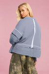 Chunky Layered Ribbed Knit Sweater - Blue