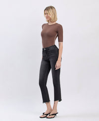 High Rise Frayed Hem Slim Straight Jeans LV40