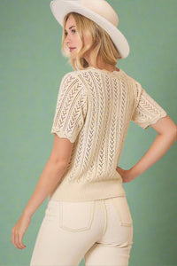 Chevron Knit Top With Scallop Neckline