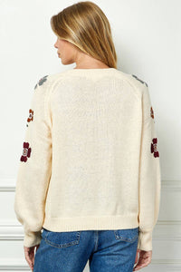 Sweater With Floral Sleeve Embroidery