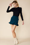 Ruffled Wrap Skort With Back Zipper - Blue