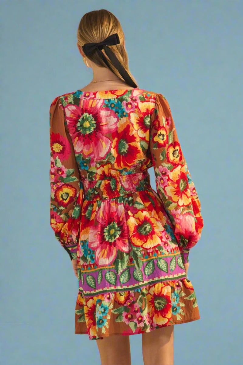 Floral Border Printed Mini Dress