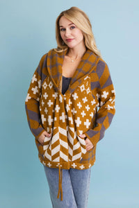Sierra Spirit Geometric Knit Cardigan - Camel