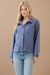 Corduroy Button-Up Boxy Jacket - Blue