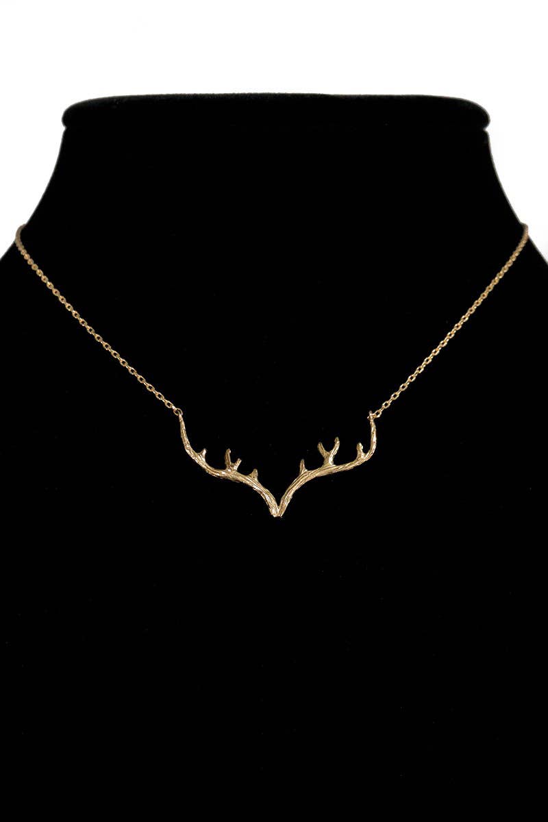 Textured Metal Antler Short Necklace - Gold