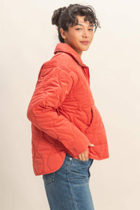 Quilted Half Zip Pullover - Red