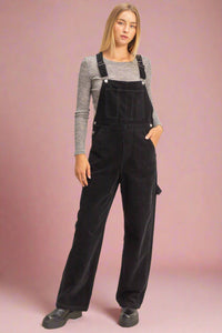 Mineral Washed Corduroy Overall- Black