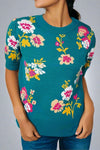 Flower Knit Short Sleeve Top - Blue
